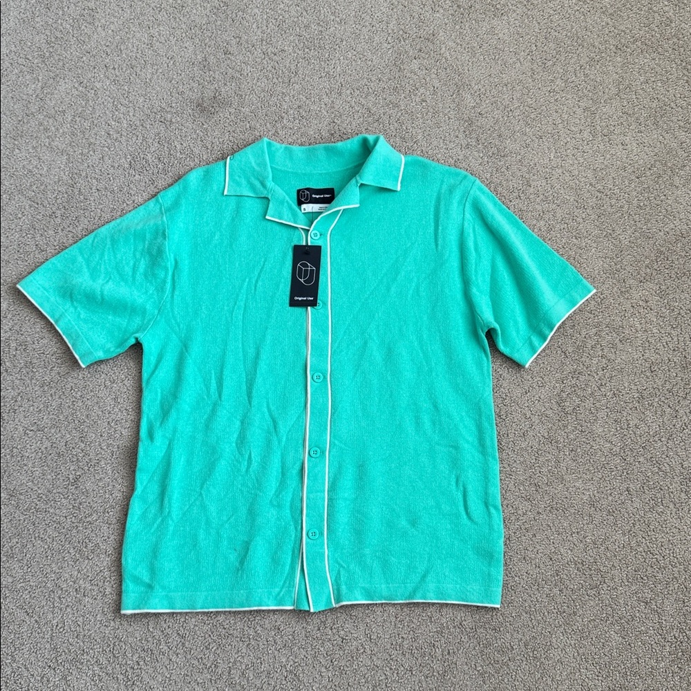 NWT Original Use Men's Short Sleeve Knit Button-Down‎ Shirt - Size: Small - Picture 2 of 5